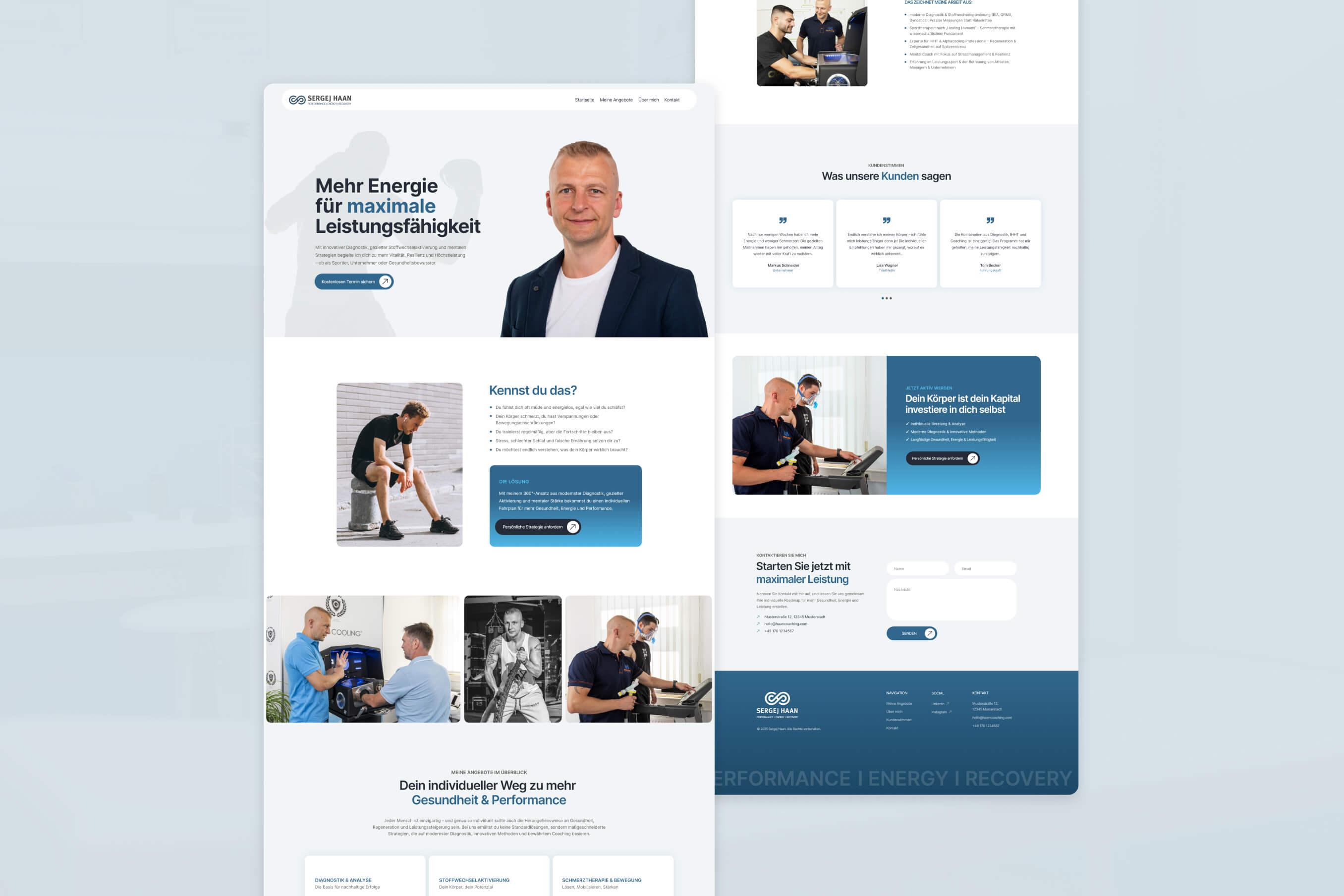 Custom design mockup for performance coach and sports therapist website by UrosWeb.